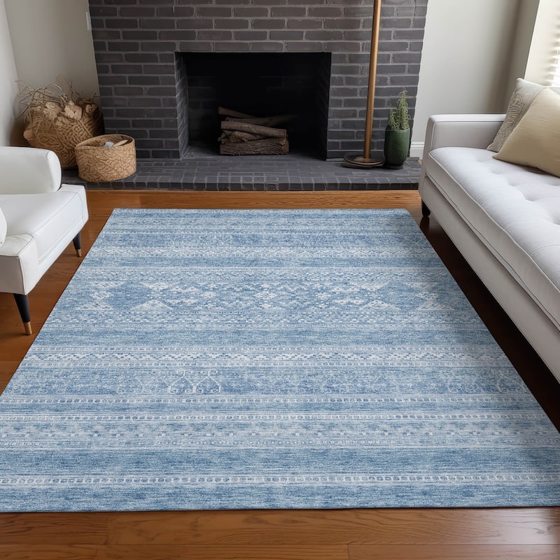 Machine Washable Indoor/ Outdoor Chantille Boho Tribal Rug - Sky - 3' x 5'