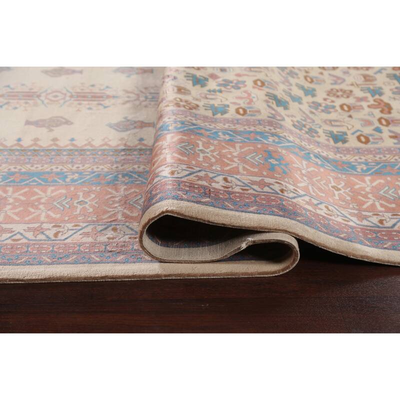 Large Vegetable Dye Art Deco Oriental Area Rug Handmade Wool Carpet - 9'11" x 14'3"