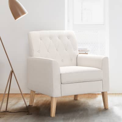LUE BONA Linen and Walnut Legs Mid Century Modern Button Tufted Accent Chair - 29.53'' H X 30'' W X 33.07'' D