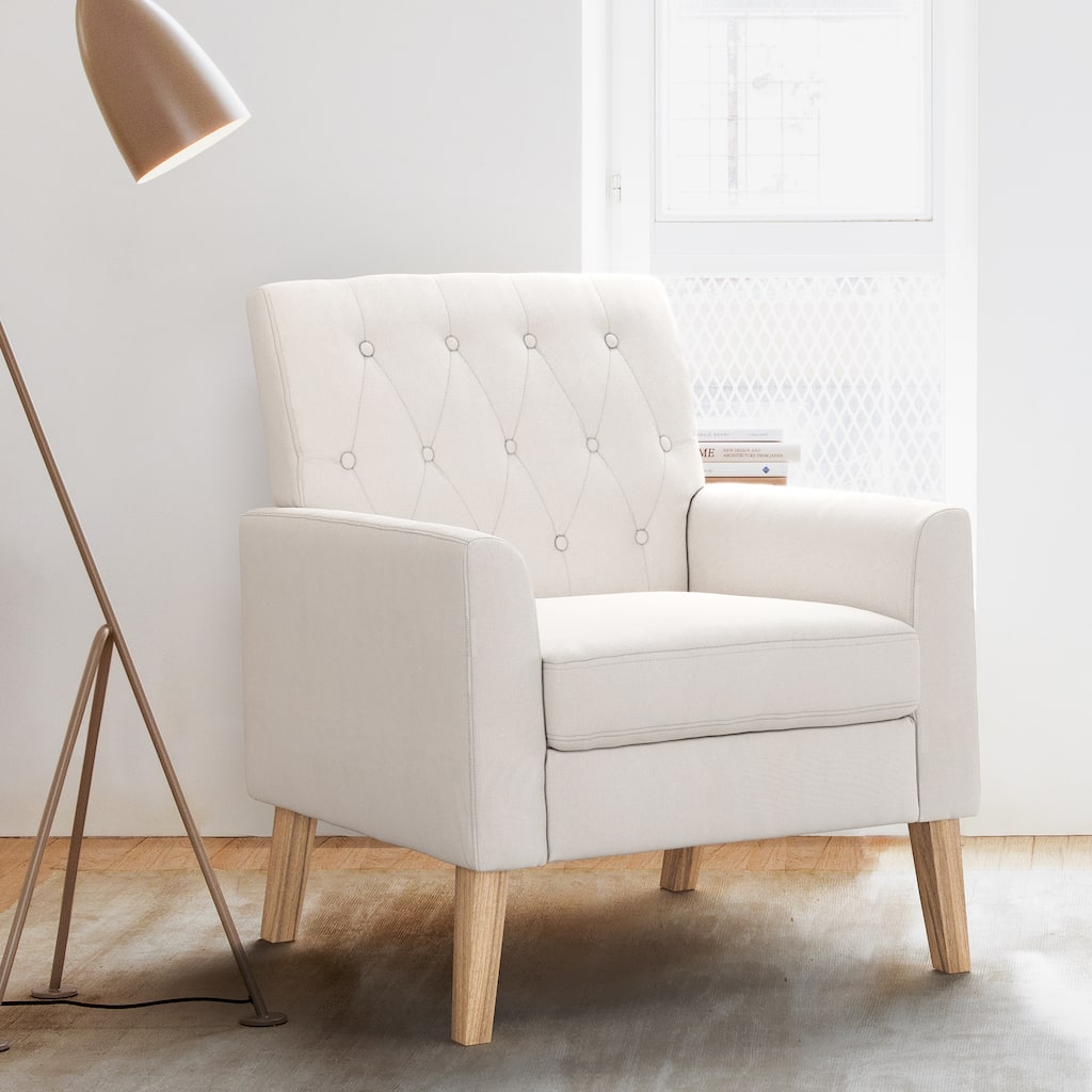 Linen and Walnut Legs Mid Century Modern Button Tufted Accent Chair - 29.53'' H X 30'' W X 33.07'' D