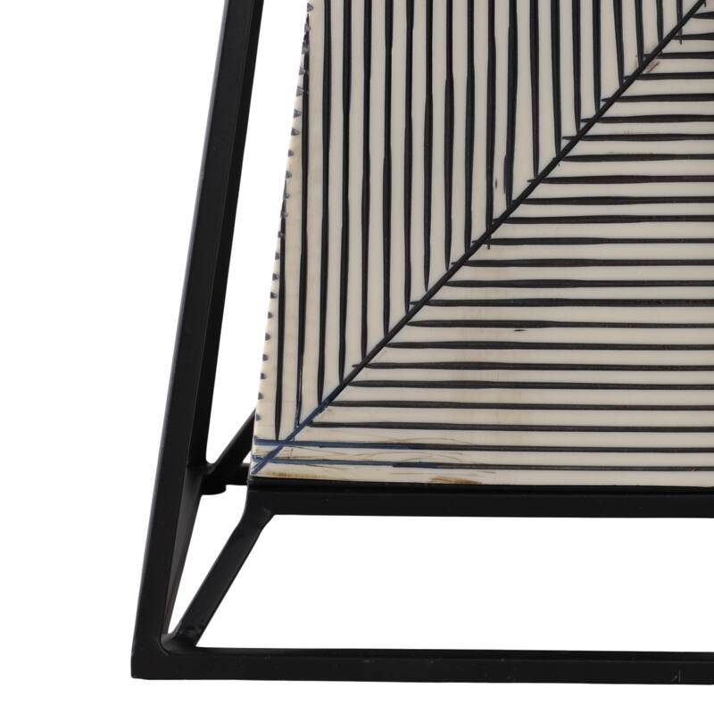 Iron Wood Pyramid Sculpture Geometric Design (Set of 2) - 26/21" Multi - 7" x 7" x 26"