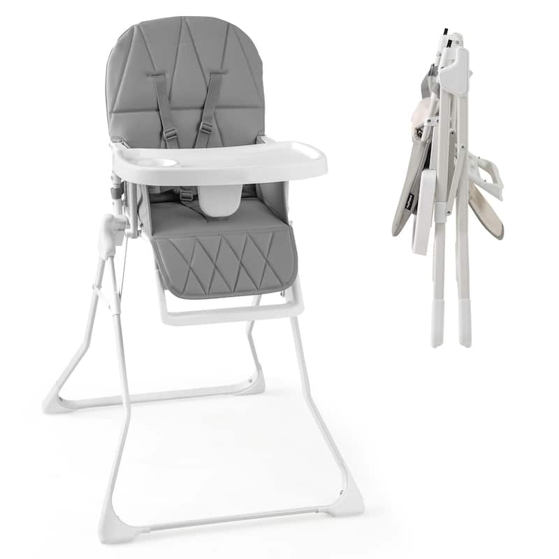3-in-1 Foldable Baby High Chair with Tray and Footrest Adjustable Footrest Lightweight Waterproof PU Cushion