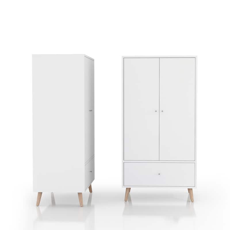 DH BASIC Mid-Century Modern White 1-Drawer Wardrobe Armoire with Knobs by Denhour