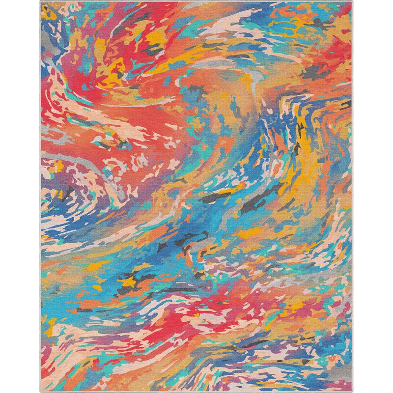 Well Woven Abstract Harmony Modern Boho Marble Flat-Weave Area Rug