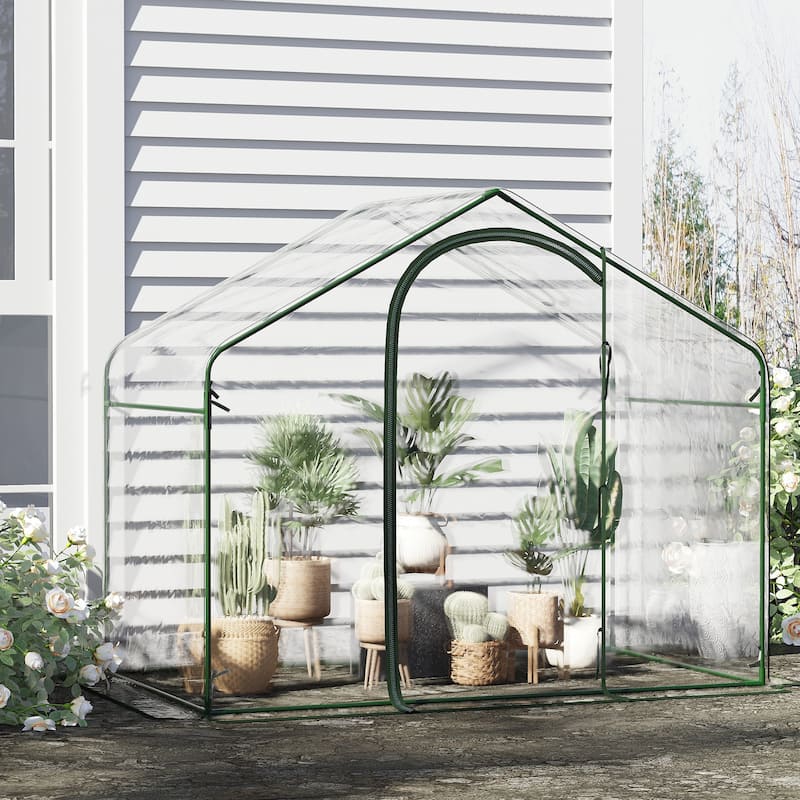 Outsunny 6' x 3.5' x 5' Outdoor Portable Walk-In Greenhouse with PVC Cover & a Modern Open Design - Steel