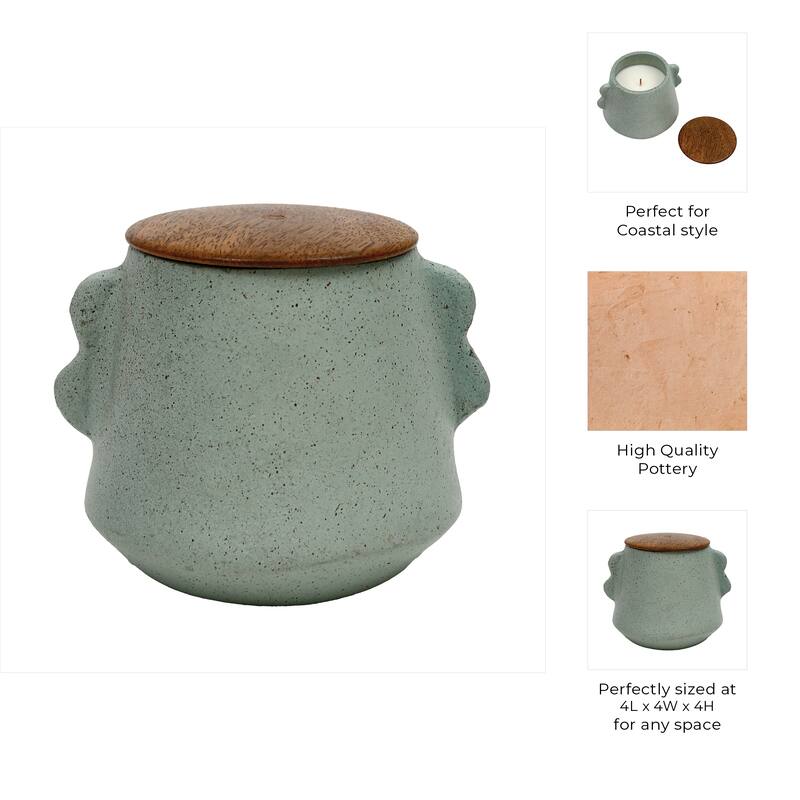 Pottery Wax Decorative Jar Candle with Lid Single-Wick Handmade - 4" x 4" x 4"