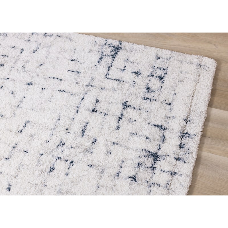 Soft Collection - Cream/Blue Soft Grid Rug - 2'0" x 3'7"