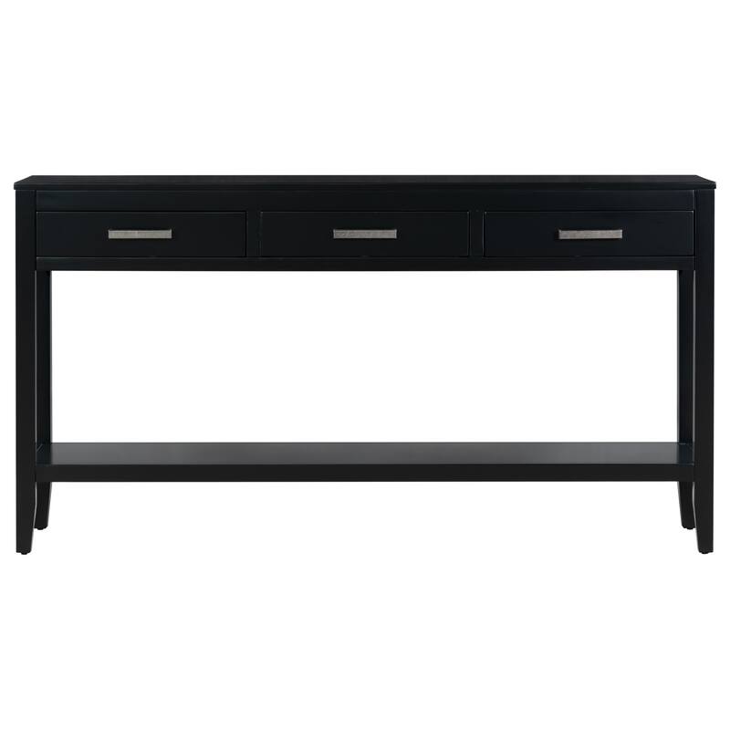 59.1" Wooden Entryway Console Table with 3 Drawers and Open Shelf - Black