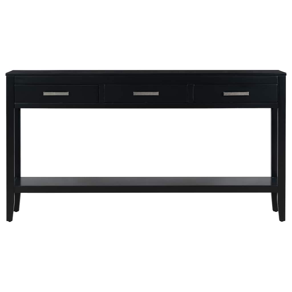 59.1" Wooden Entryway Console Table with 3 Drawers and Open Shelf
