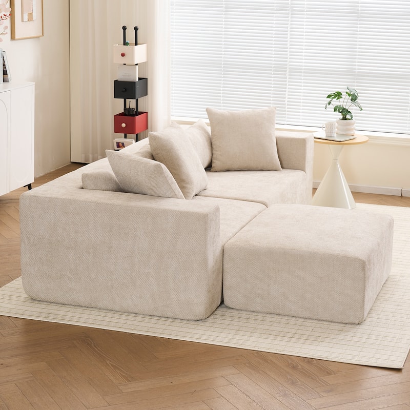 Floor Modular Sofa Corduroy Sleeper Loveseat Couches wOttoman Chaise
