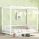 preview thumbnail 1 of 8, Twin Size Canopy Frame Floor Bed with Guardrails , Elegant Wooden Design, Secure Guardrails Ensure Safety White