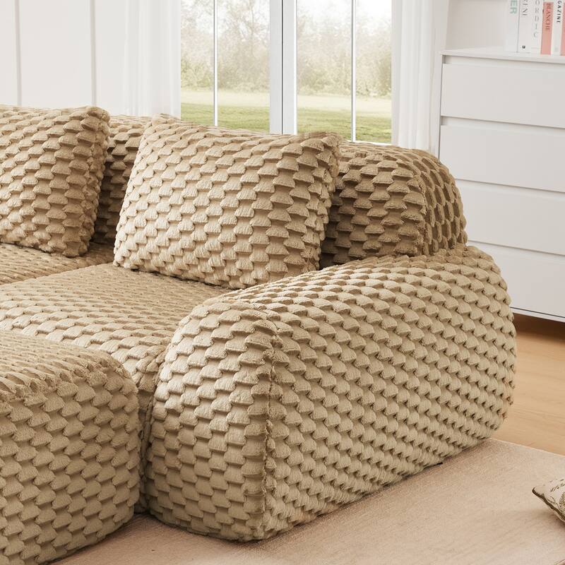 Roomfitters 82" Modular Sectional Sofa, Highly Textured Flannelette "Boneless" Couch with Deep Seating and Footrest