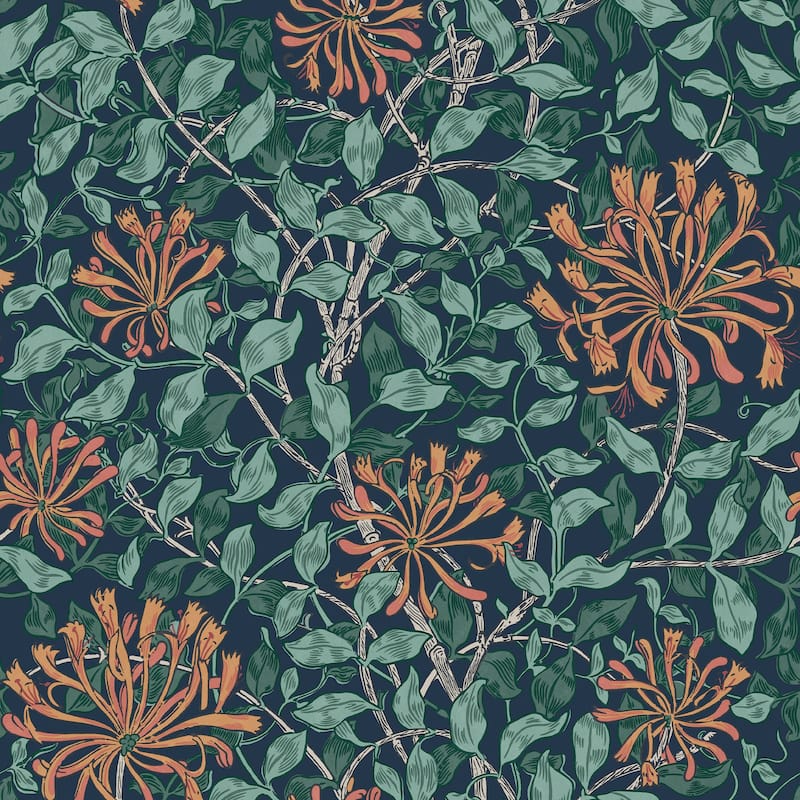 William Morris Honeysuckle Tidewater Blue Wallpaper