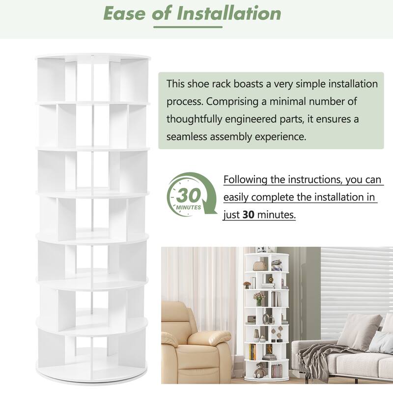 7-Tier Round Rotating Shoe Rack Tower, Spinning Shoe Shelf with 5 Grids Per Layer, Shoe Closet Organizer for Entryway