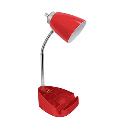 Limelights Gooseneck Organizer Desk Lamp w/ Holder and USB port, Red