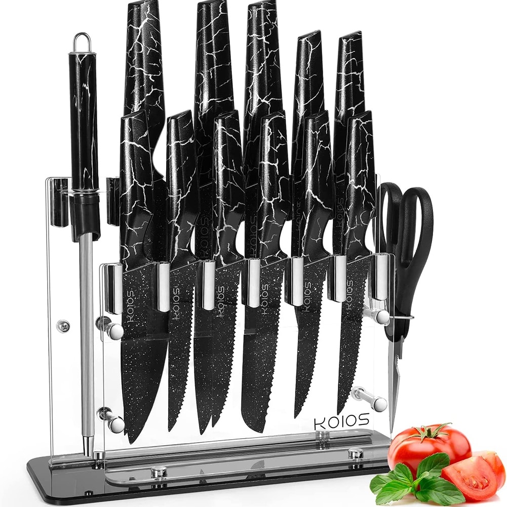 16Pcs Knives Set for Kitchen, Ga HOMEFAVOR Stainless Steel Knife Set, Print  Nonstick Coated Blade Knife, Kitchen Knives Sets with Acrylic Stand and