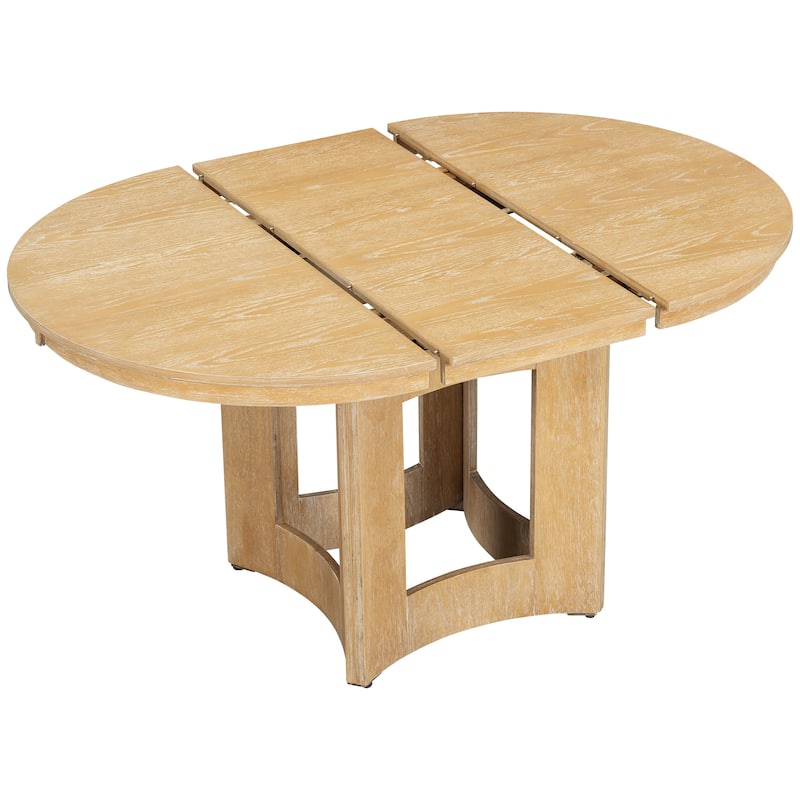 Farmhouse 5-Piece Extendable Round Dining Table Set with 4 Upholstered Chairs for Compact Living Spaces