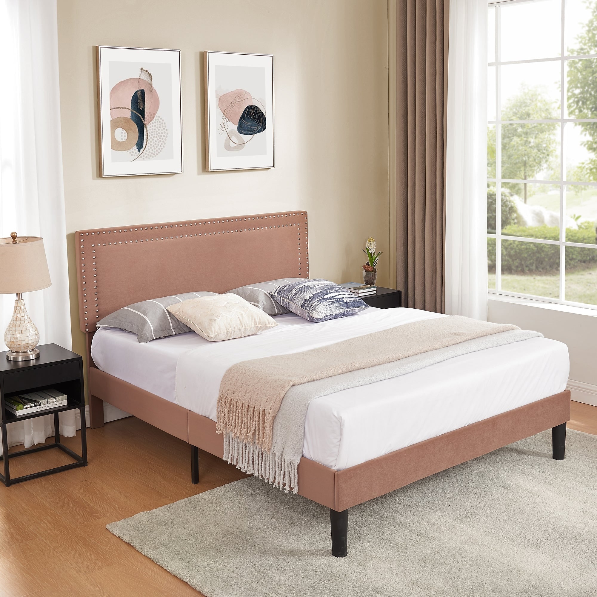 Nailhead platform bed deals