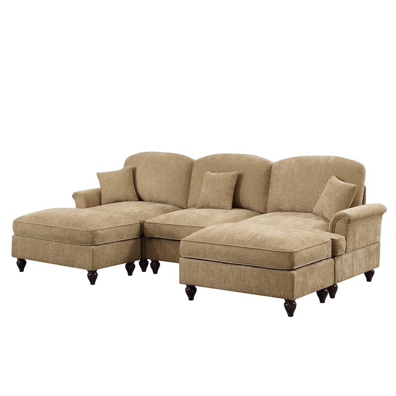 GDFStudio - Classic Modular U-Shaped Chenille 107" Sectional Sofa with Ottomans
