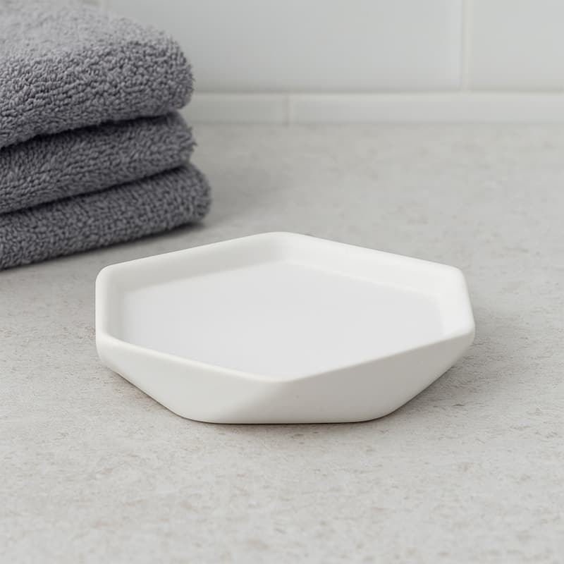 Diamond Bath Set Accessories White or Black - Soap Dish Only - White