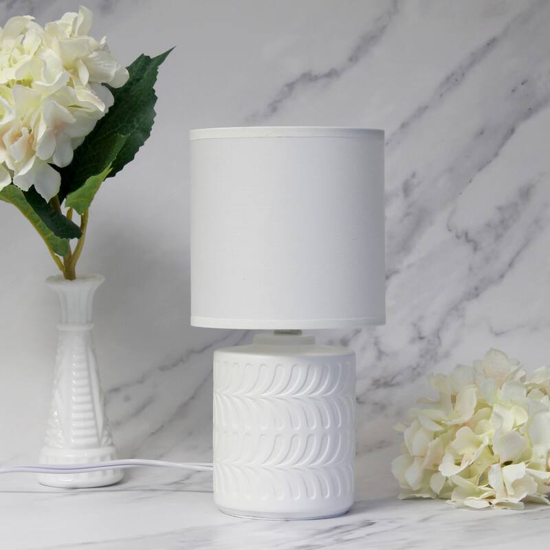 Floral Textured Ceramic Table Lamp with Drum Shade - 10" - Cream