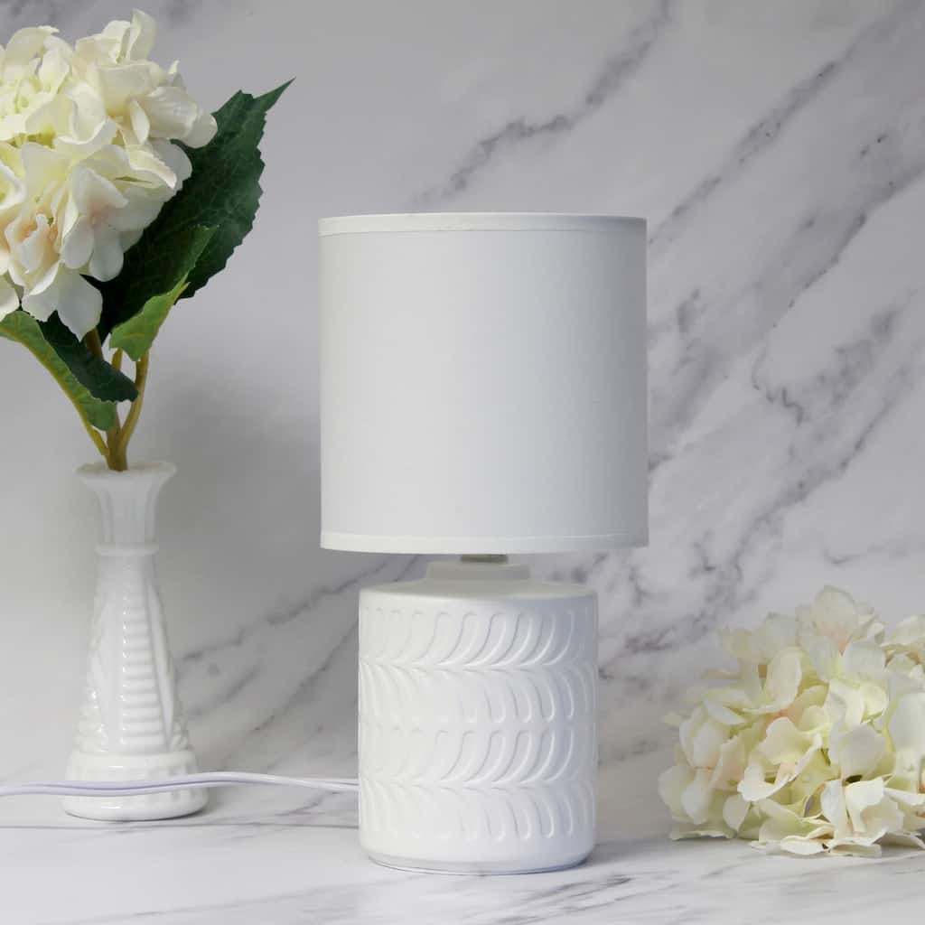 Floral Textured Ceramic Table Lamp with Drum Shade - 10" - Cream