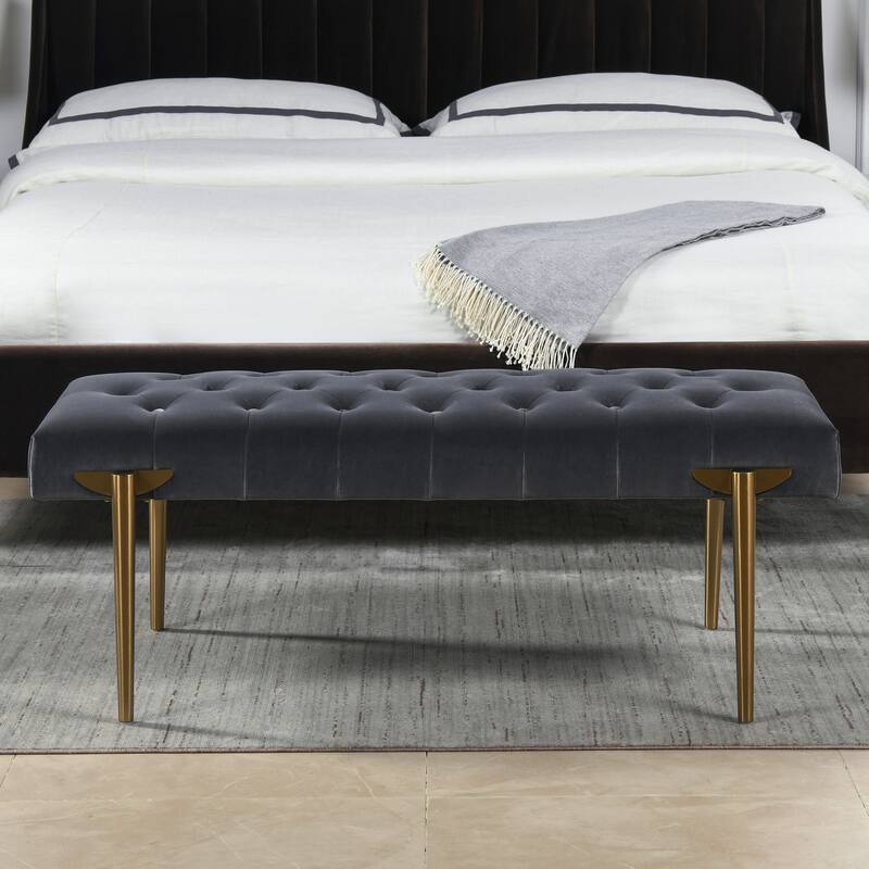 Upholstered Gold Accent Bench, Velvet, Sturdy Solid Birchwood and Plywood Frame