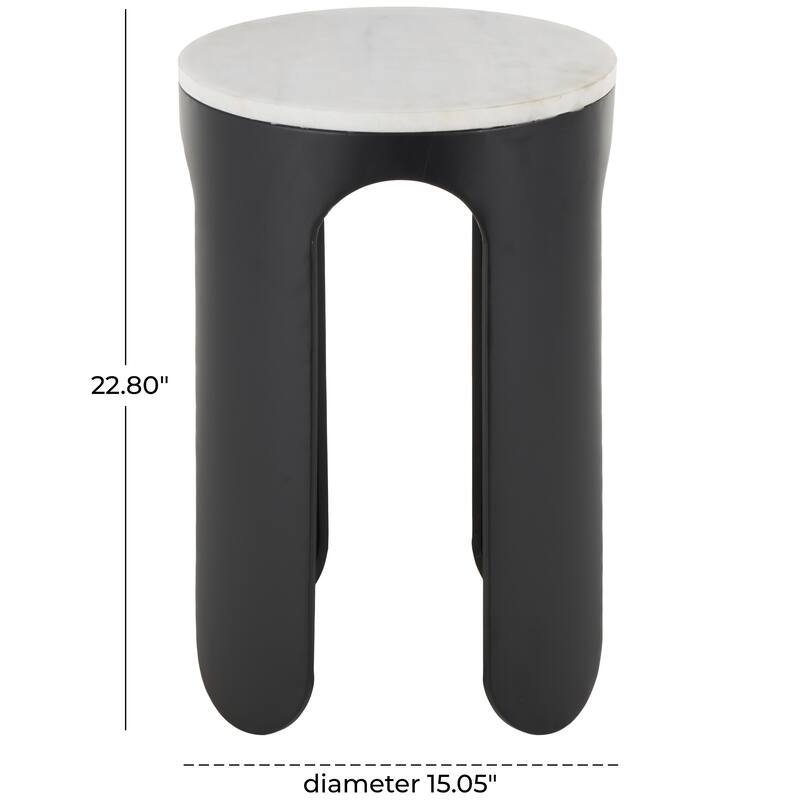 Black Metal Round Side End Accent Table with White Marble Tabletop