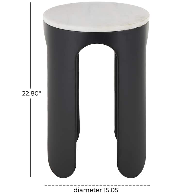 Metal Round Accent Table with White Marble Tabletop - Black - Roche River Decor
