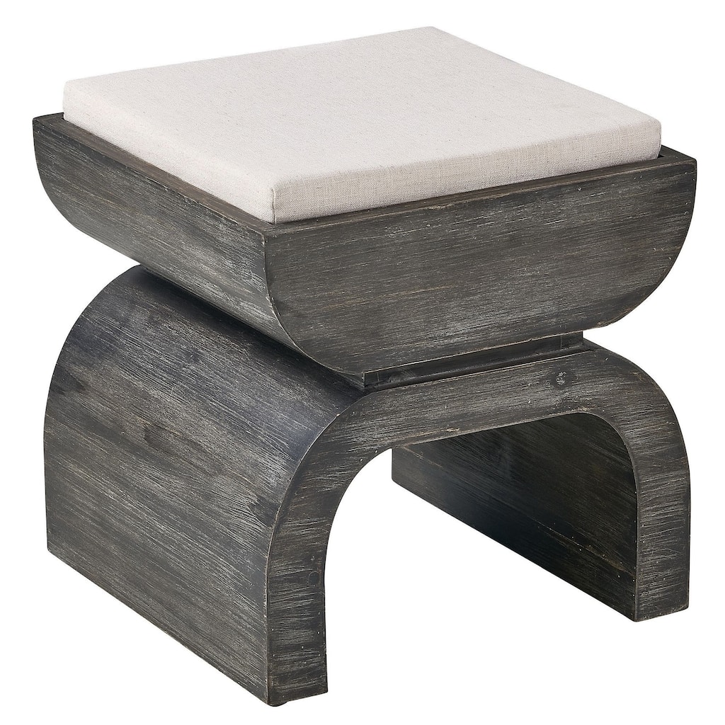 Bakersfield Fir Wood Upholstered Ottoman, Putty