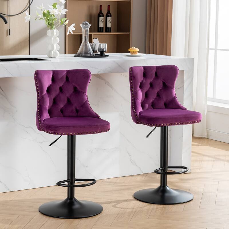 Velvet Swivel Barstools Purple Dining Chair Set Counter High Chair