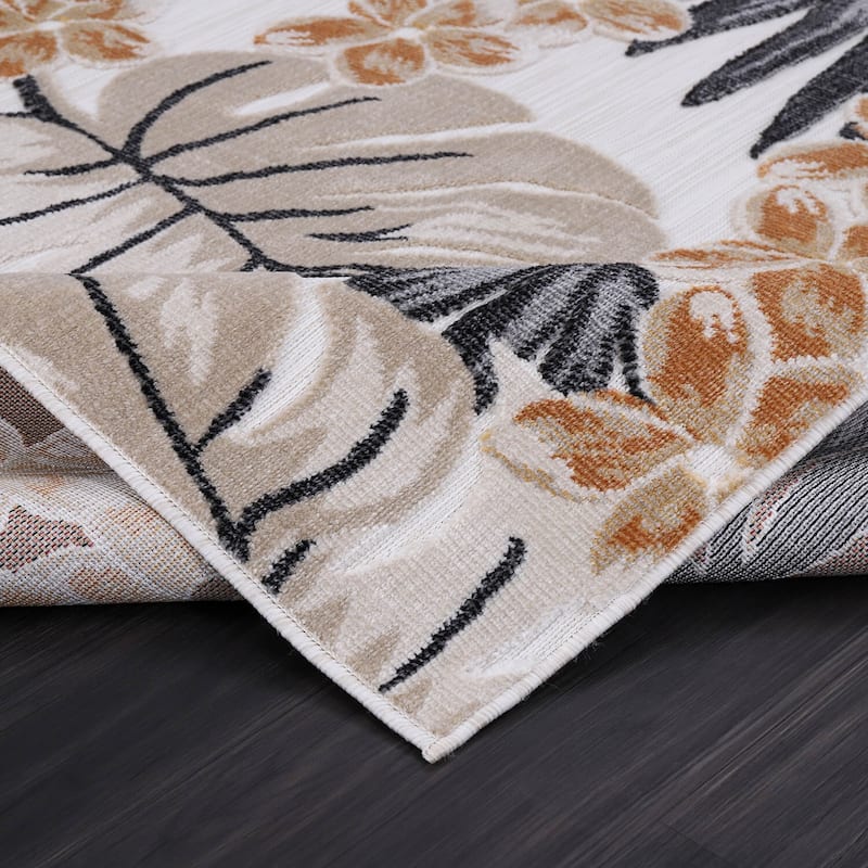 VILLADECOR Leaf Indoor Outdoor Area Rug Low High Pile Rugs For Patio