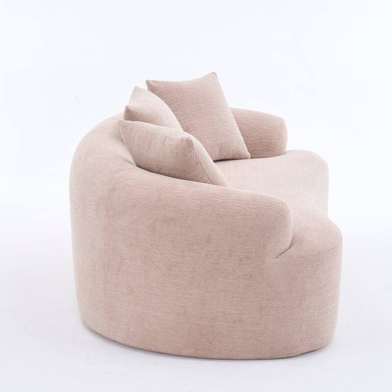 Chenille Deep Seat Loveseat Sofa, Full Compression Sponge Curved Loveseat Sofa, Cloud Floor Couch with 3 Pillows