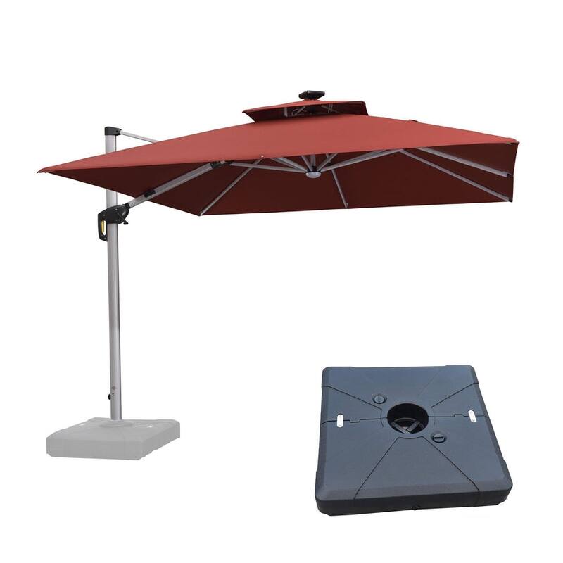 PURPLE LEAF 10 ft Double Top LED Square Patio Cantilever Umbrella with Base