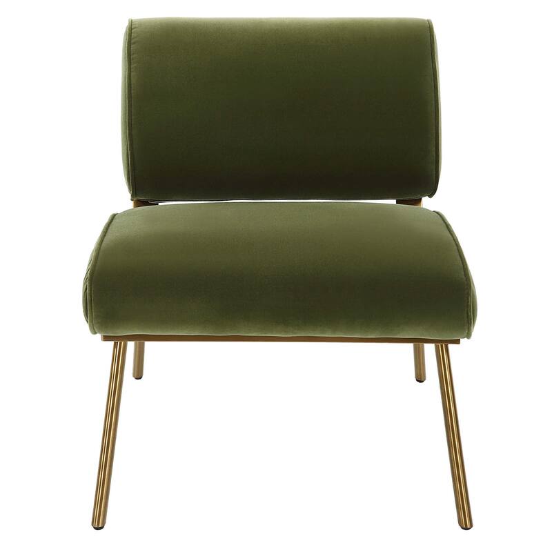 Elevated Upholstered Accent Chair - 29.5" - Olive Green and Brass