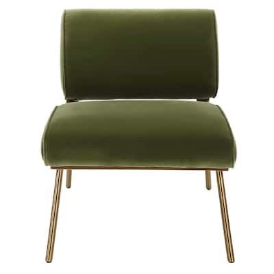 Elevated Upholstered Accent Chair - 29.5" - Olive Green and Brass