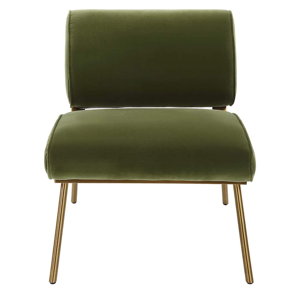 Elevated Upholstered Accent Chair - 29.5" - Olive Green and Brass