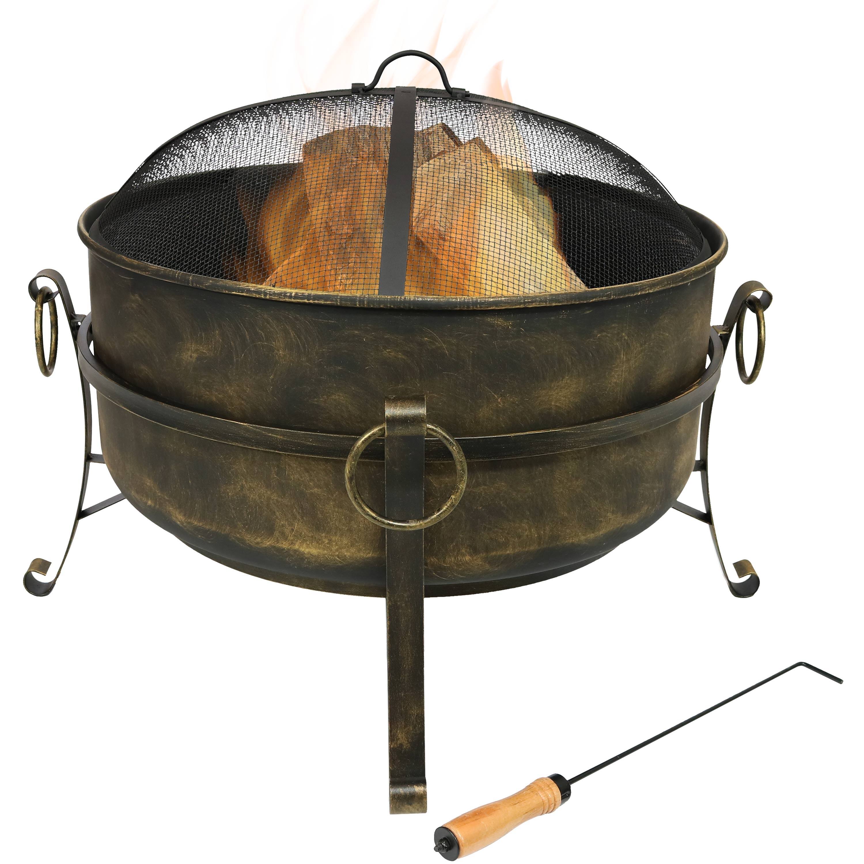 Shop Sunnydaze Black Steel Outdoor Cauldron Fire Pit With Spark