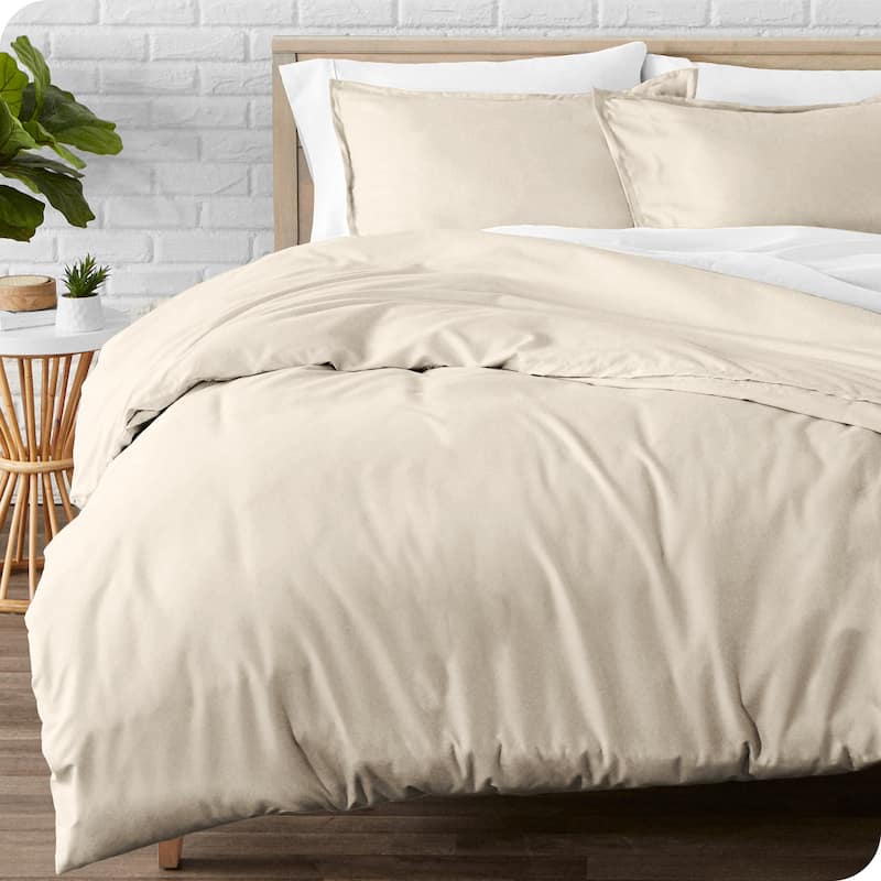 Bare Home Cotton Flannel Duvet Cover and Sham Set - Sand - Twin