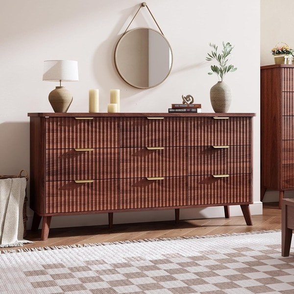 Modern Fluted 9 Drawers Dresser TV Stand