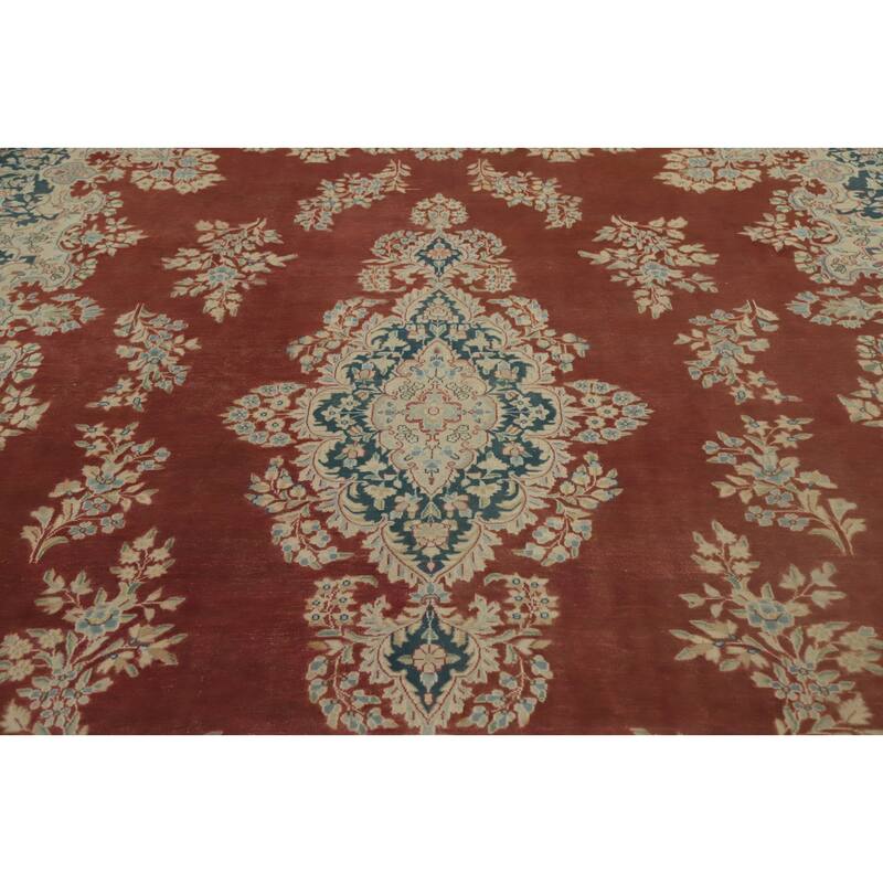 Hand Knotted Oriental 100% Wool Carpet Traditional Floral Oranges & Rust Kerman Area Rug - 12' 5'' X 9' 11''