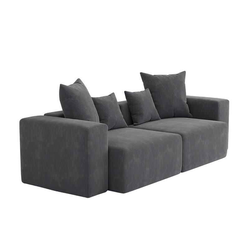 2 Set Oversized Corduroy Sectional Sofa Square Arm