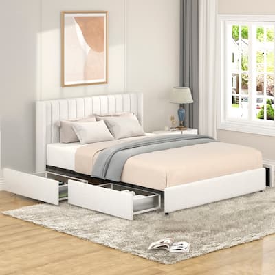 Queen Size Upholstered Bed with 4 Drawers