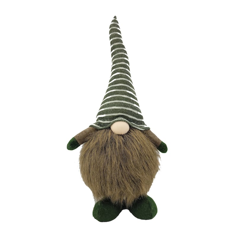Striped Hat Sitting Gnome Christmas Figurine - 20.5" - Green and Brown