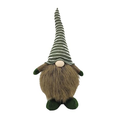 Striped Hat Sitting Gnome Christmas Figurine - 20.5" - Green and Brown