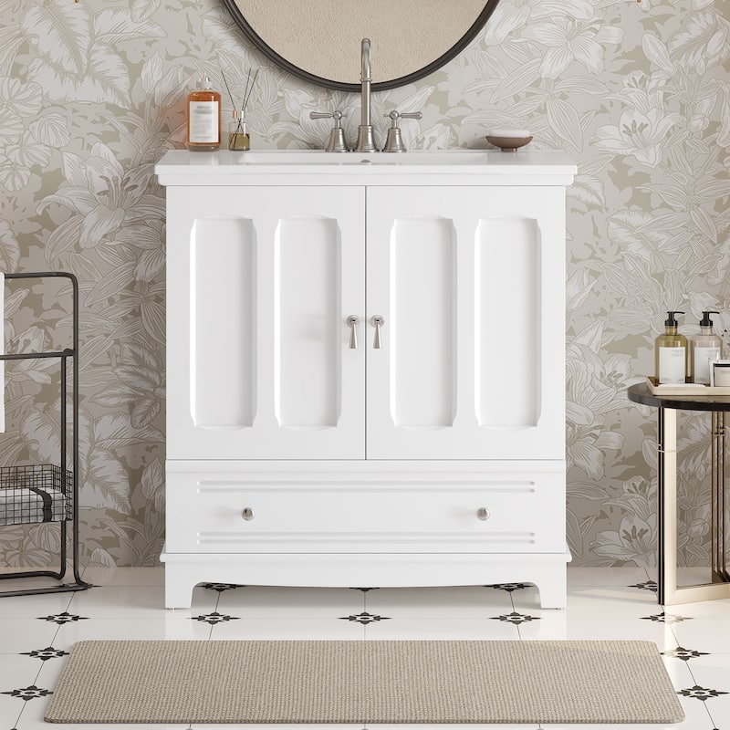 30'' Freestanding Bathroom Vanity with Integrated White Ceramic Sink - 30'' x 18.4'' x 33.8'' - White