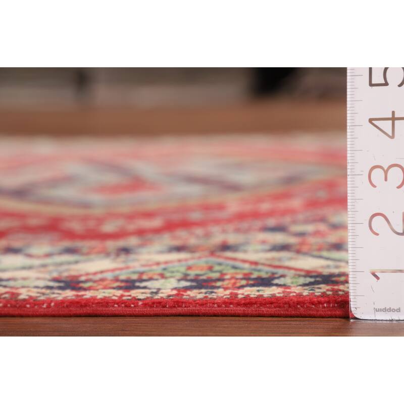 Geometric Kazak Area Rug Hand-Knotted Oriental Wool Carpet - 4'10" x 6'6"