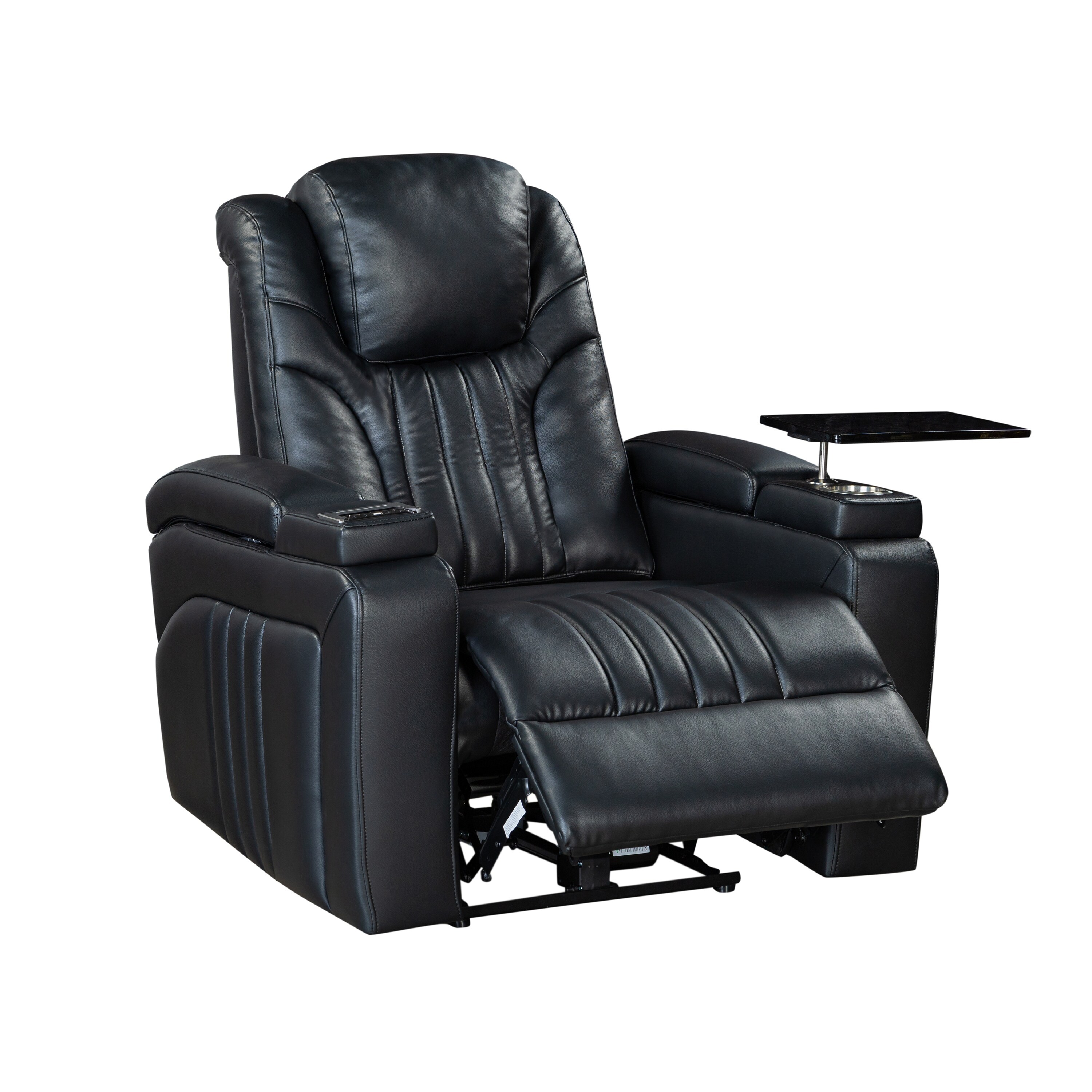 PU Leather Electric Tilt Recliner with Adjust Headrest Wireless Charging USB Port Storage Arm Cup Holder Rotating Tray Table