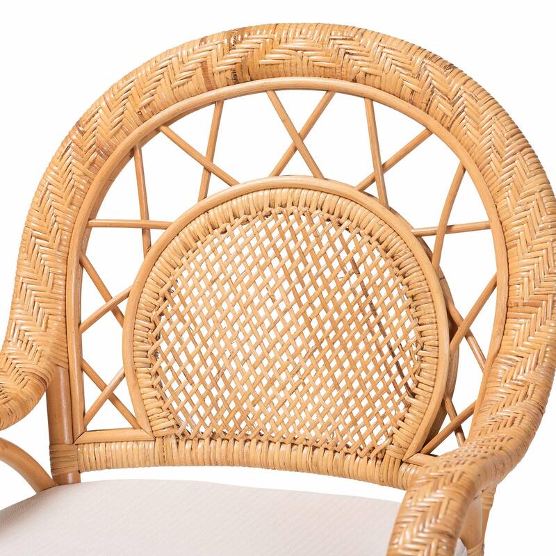Adam Natural Rattan Counter Stool with Cushion - Handwoven Wicker Swivel Bar Chair for Kitchen Island or Lounge Area
