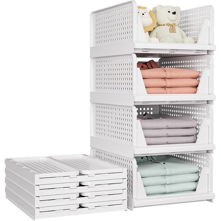 5 Pack Stackable Closet Storage Basket - White
